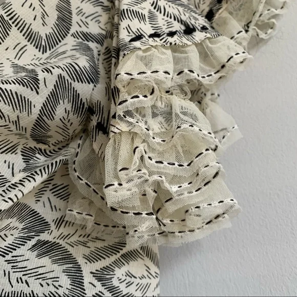 LoveShackFancy Celeste Top Moroccan Leaf Cream black ruffle sleeve - Picture 13 of 13